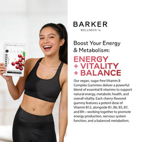 Gummies cerises B-Complex Barker Wellness Co dans un bol