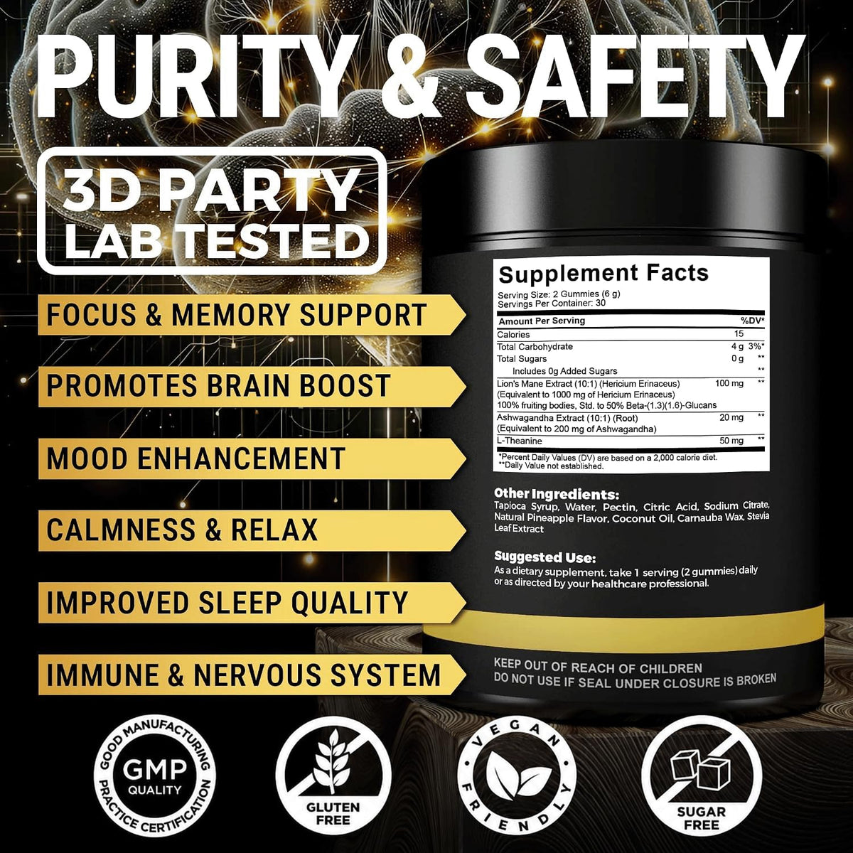 Gummies Champignon Lion's Mane KEY ELEMENTS ingrédients naturels