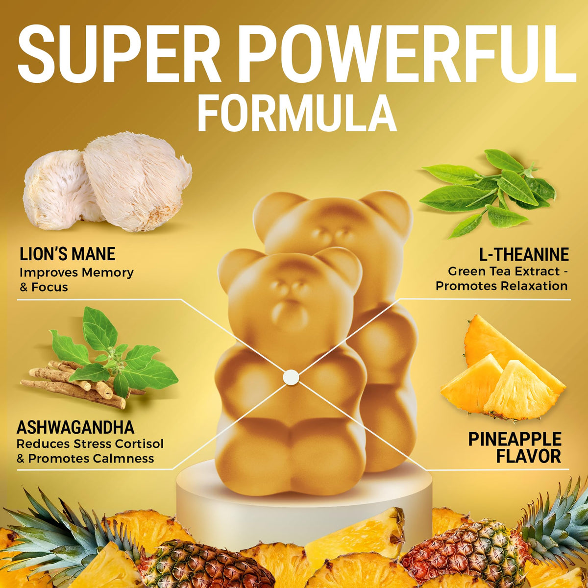 Gummies Champignon Lion's Mane KEY ELEMENTS vue de dessus