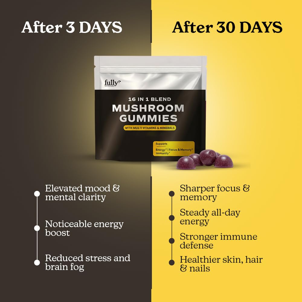 Gummies Champignons 16 en 1 FULLY NUTRITION avec une cuillère