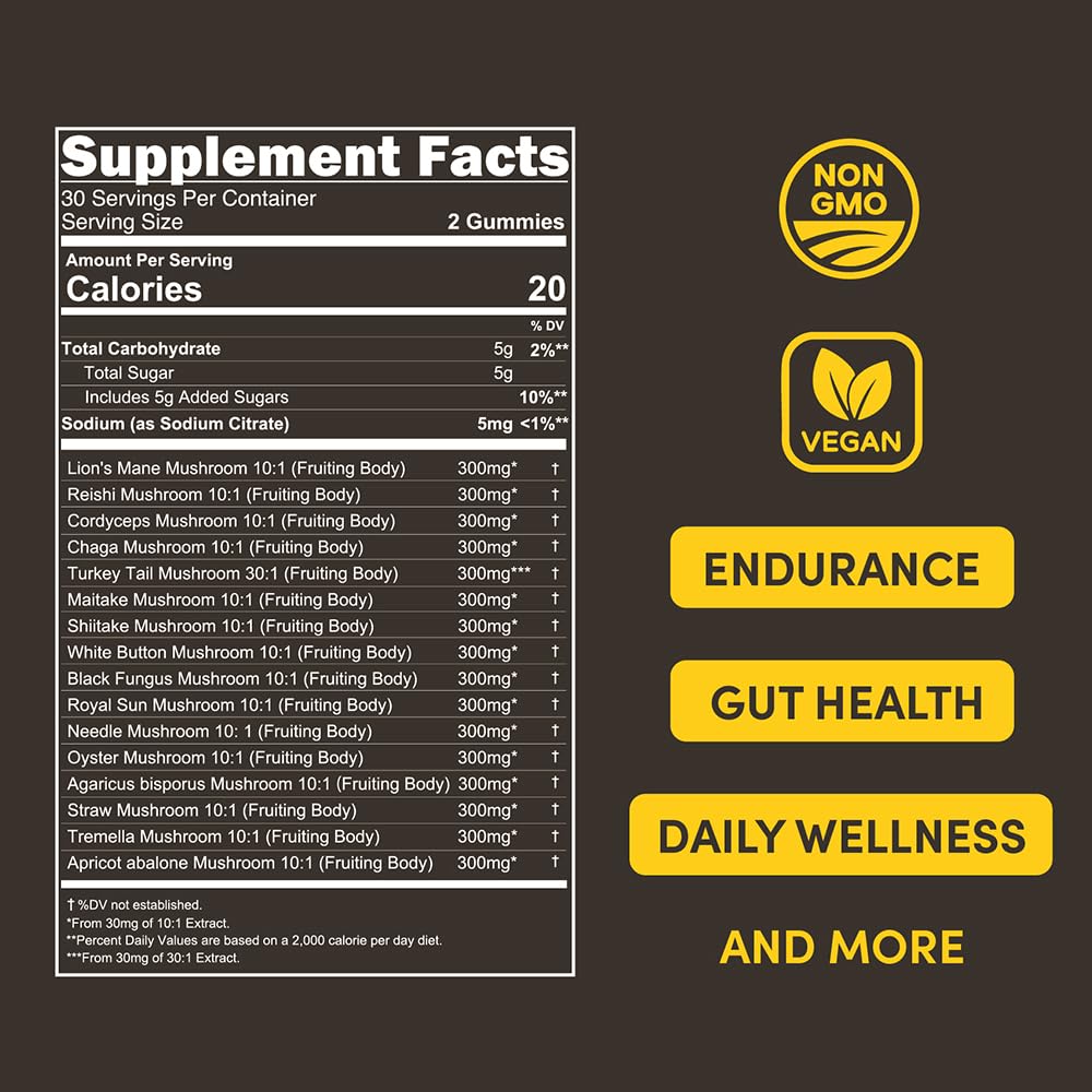 Gummies Champignons 16 en 1 FULLY NUTRITION sur une table