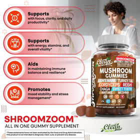 Gummies champignons Clean Nutraceuticals 15 en 1 avec des ingrédients