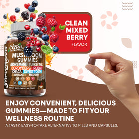 Gummies champignons Clean Nutraceuticals 15 en 1 avec une cuillère