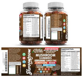 Gummies champignons Clean Nutraceuticals 15 en 1 dans un bol