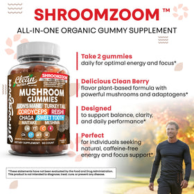 Gummies champignons Clean Nutraceuticals 15 en 1 en gros plan