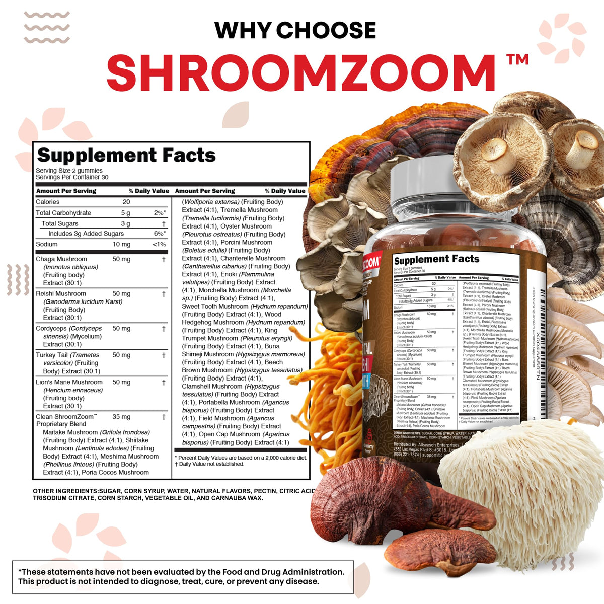 Gummies champignons Clean Nutraceuticals 15 en 1 sur une table