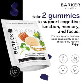 Gummies champignons Lion's Mane Barker Wellness, vue arrière avec ingrédients