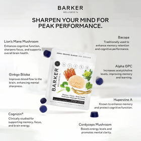 Gummies champignons Lion's Mane Barker Wellness, vue latérale du sachet