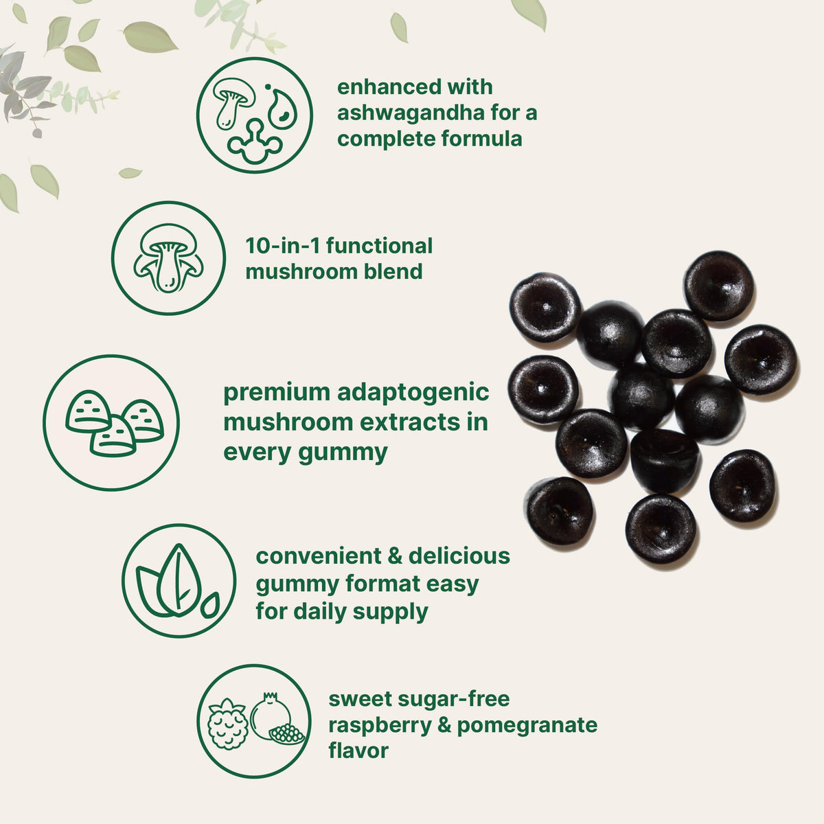 Gummies champignons Micro Ingredients montrant les ingrédients