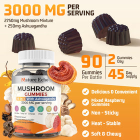 Gummies Champignons Nature Echo 15 en 1 en gros plan sur le produit