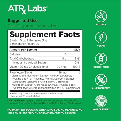 Gummies Champignons Quotidiens ATRx Labs avec ingrédients naturels