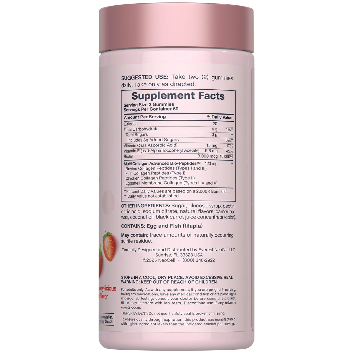 Gummies Cheveux Peau Ongles NeoCell avec saveur fraise