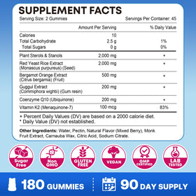 Gummies Cholestérol Zetelixia avec informations nutritionnelles