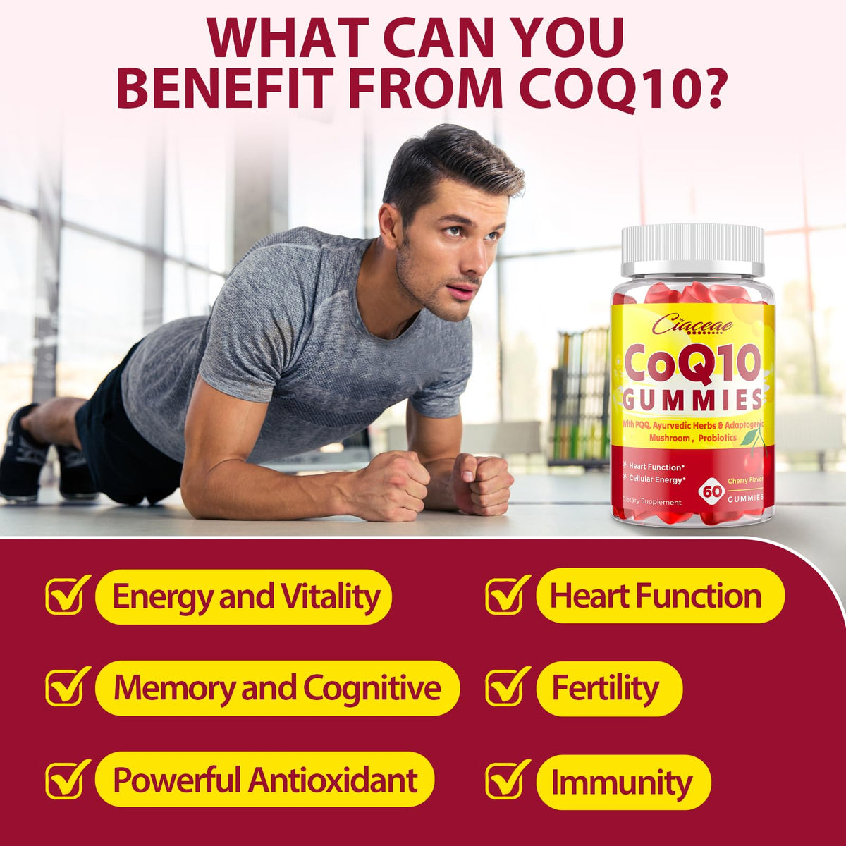 Gummies Ciaceae CoQ10, présentation sur fond blanc