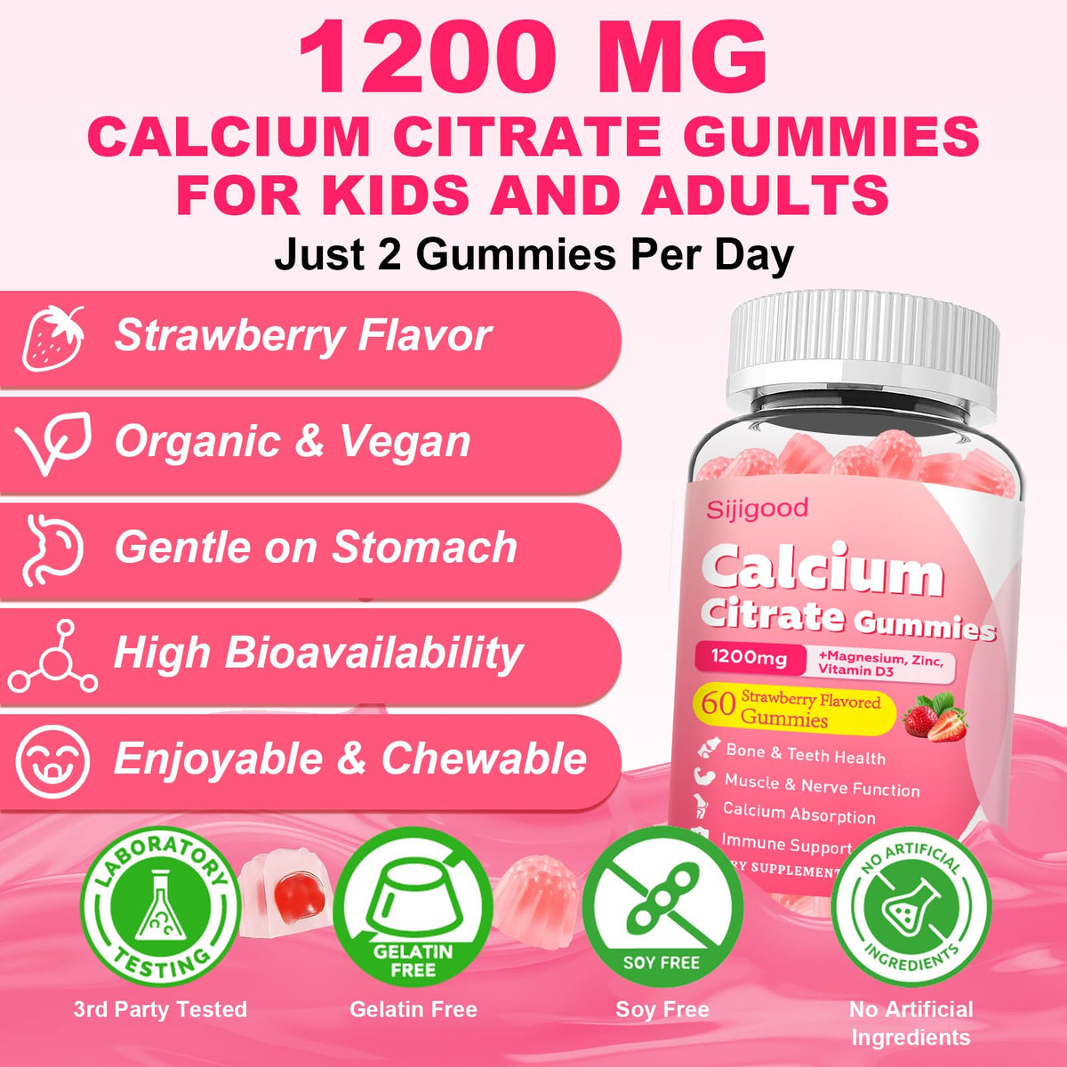 Gummies citrate de calcium Sijigood montrant la texture des gummies