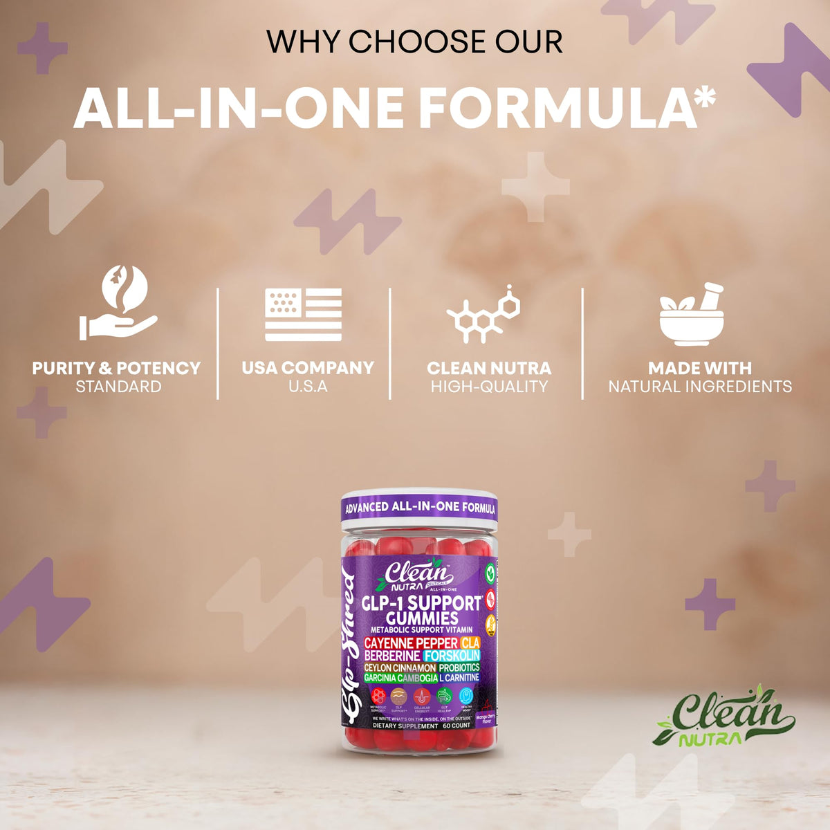 Gummies Clean Nutraceuticals dans une main, format pratique