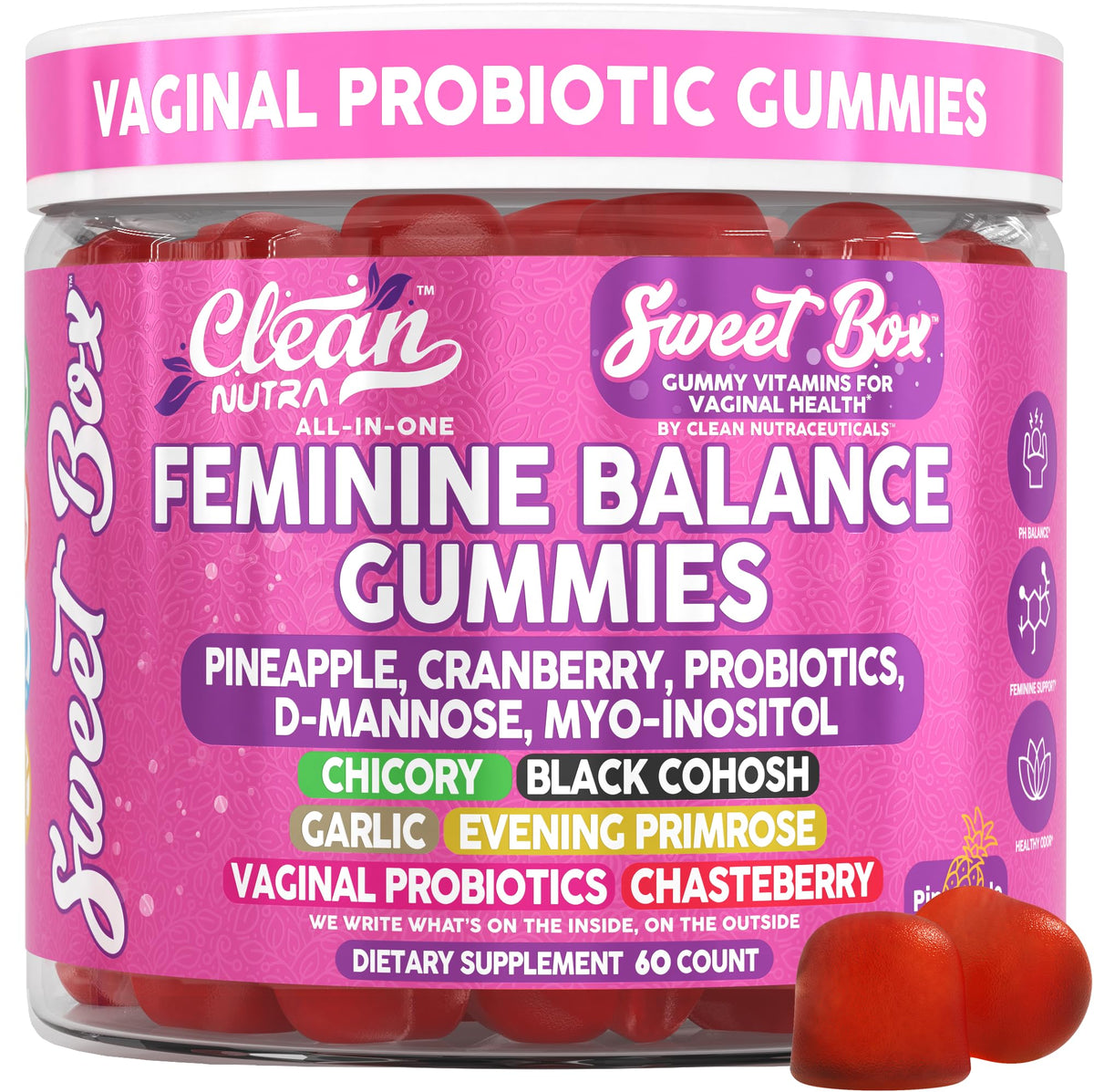 Gummies Clean Nutraceuticals Équilibre Féminin 60 unités saveur ananas