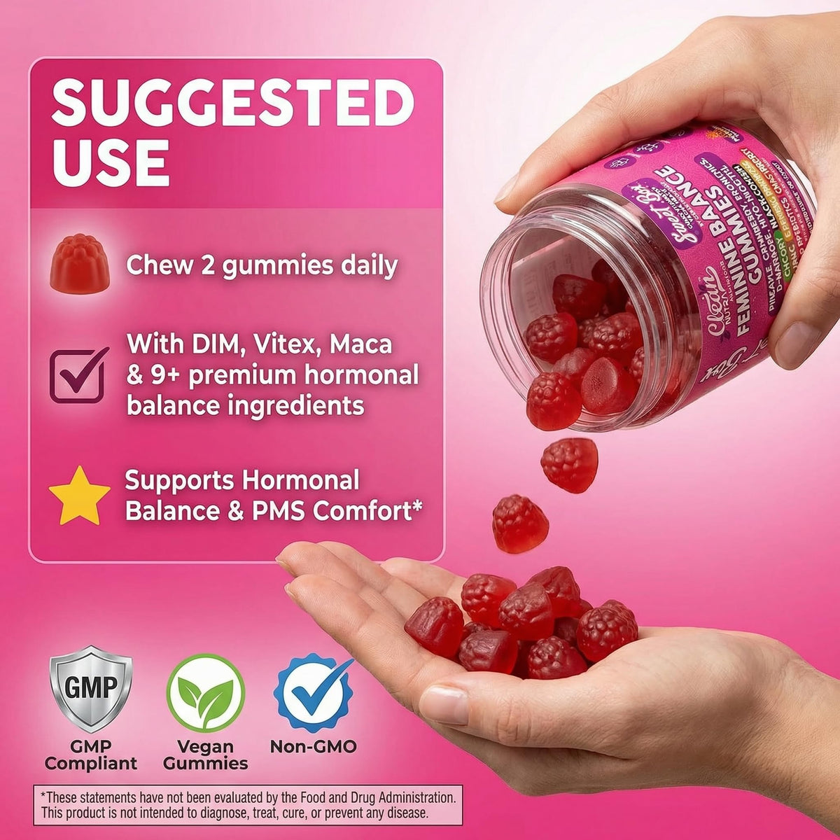 Gummies Clean Nutraceuticals Équilibre Féminin avec étiquette claire