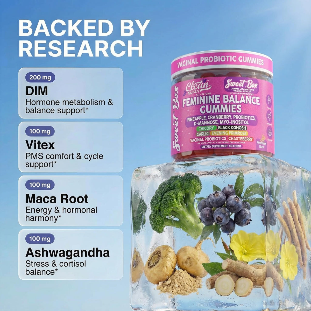 Gummies Clean Nutraceuticals Équilibre Féminin avec ingrédients naturels