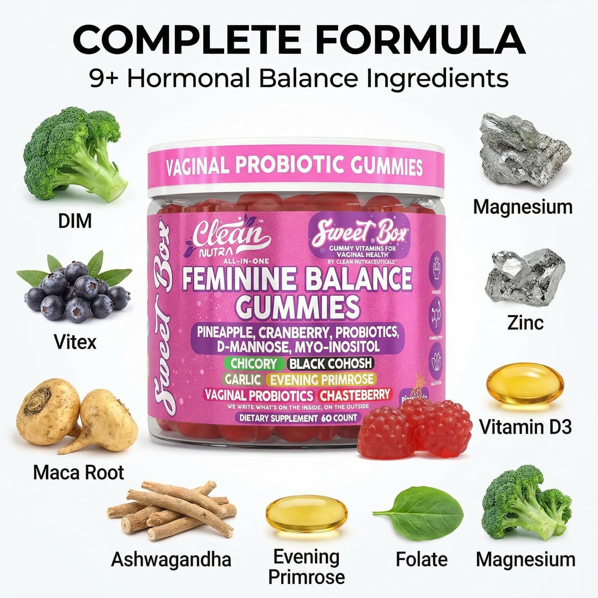 Gummies Clean Nutraceuticals Équilibre Féminin vue de côté
