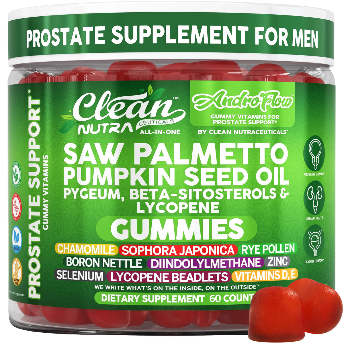 Gummies Clean Nutraceuticals pour la santé de la prostate, 60 unités