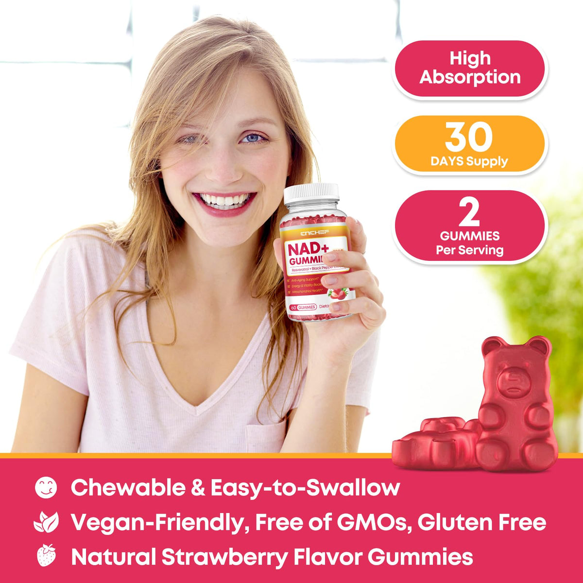 Gummies CNCHEF NAD+ à l'intérieur d'une boîte ouverte