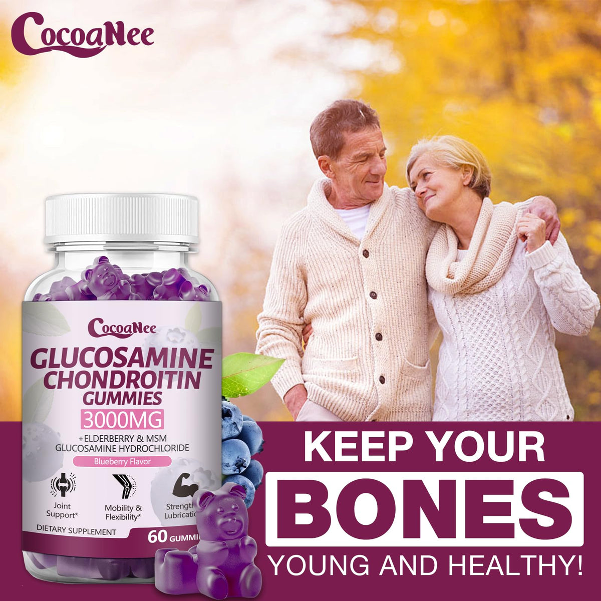Gummies CocoaNee Glucosamine Chondroitin sur fond blanc