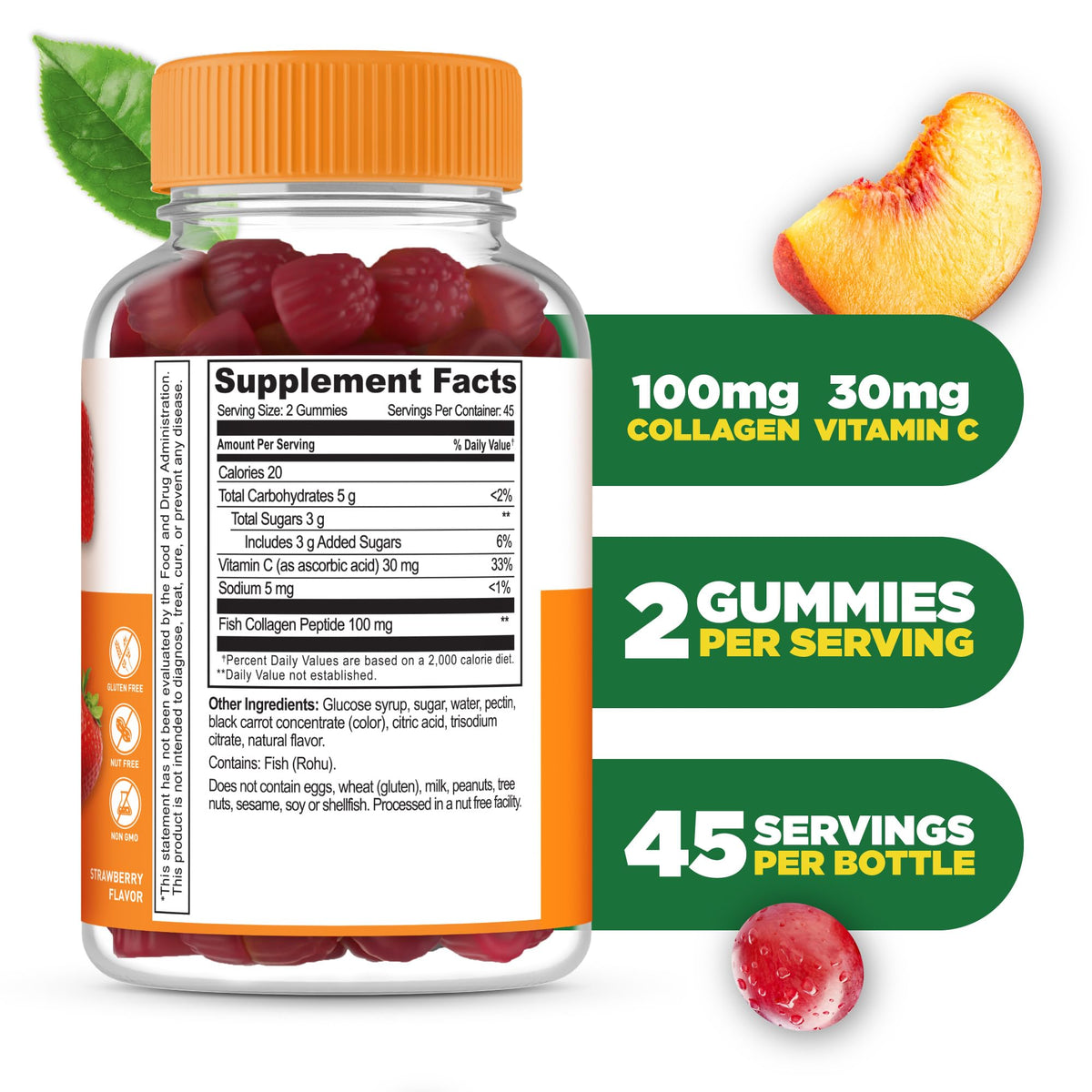 Gummies collagène Lifeable sur une cuillère avec une fraise