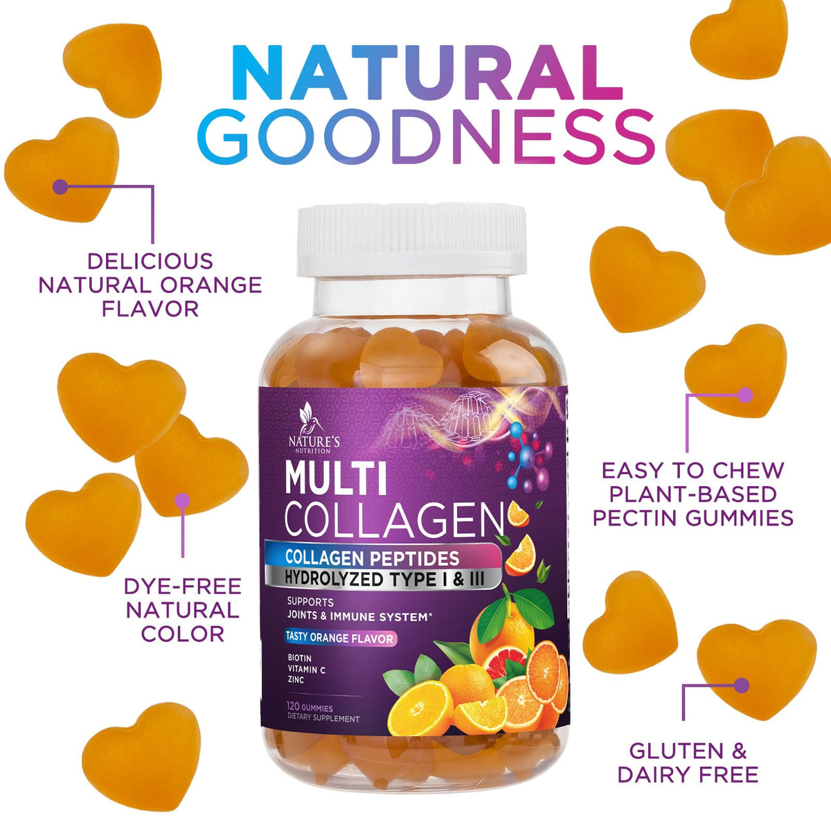 Gummies collagène Nature's Nutrition sur fond blanc