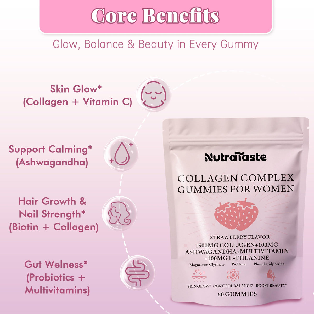 Gummies Collagène NUTRATASTE 1500mg avec fraises fraîches
