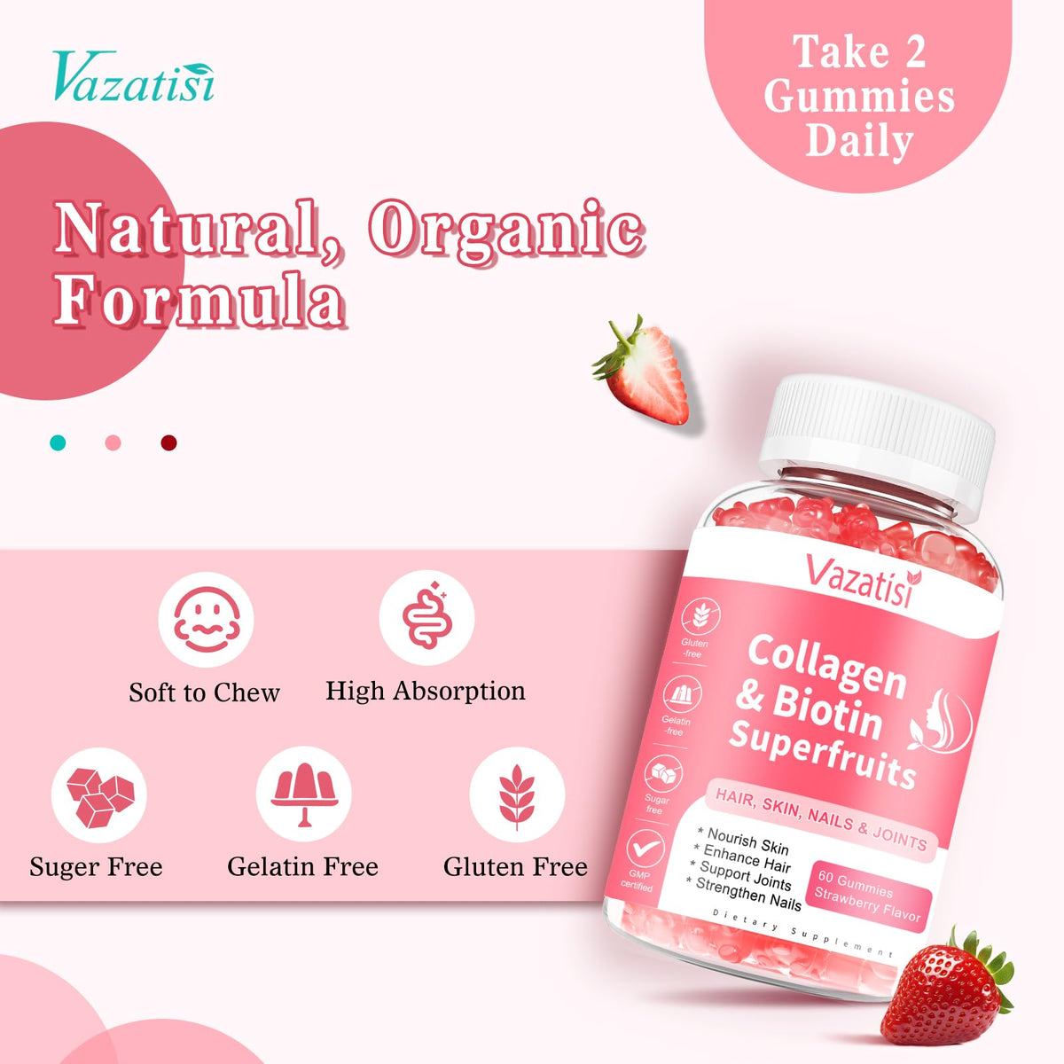 Gummies collagène Vazatisi, ingrédients sur l'étiquette