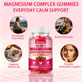 Gummies Complex Magnésium Haohan à côté d'une assiette de fraises