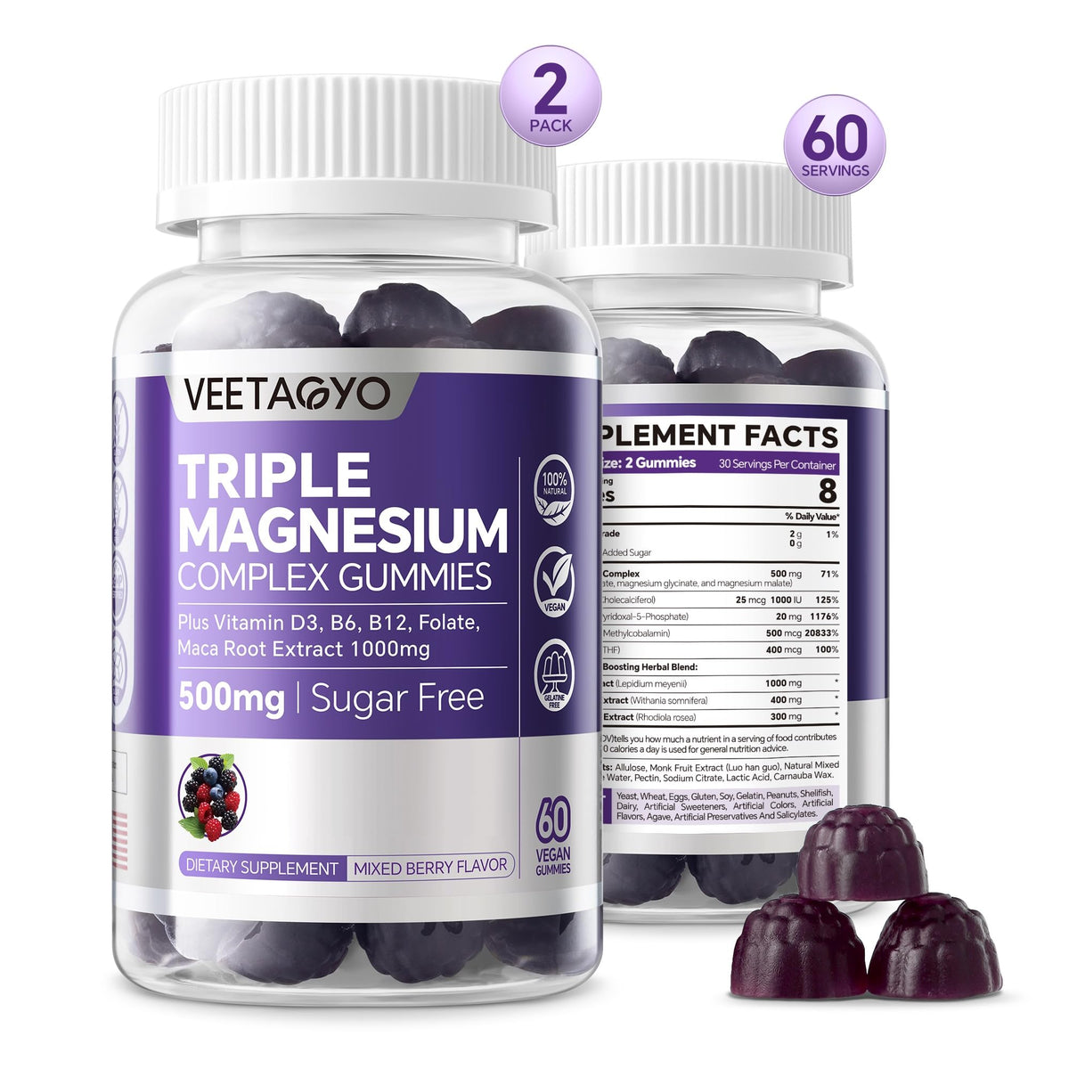 Gummies Complex Tri-Magnésium 500mg VEETAGYO - vue de face