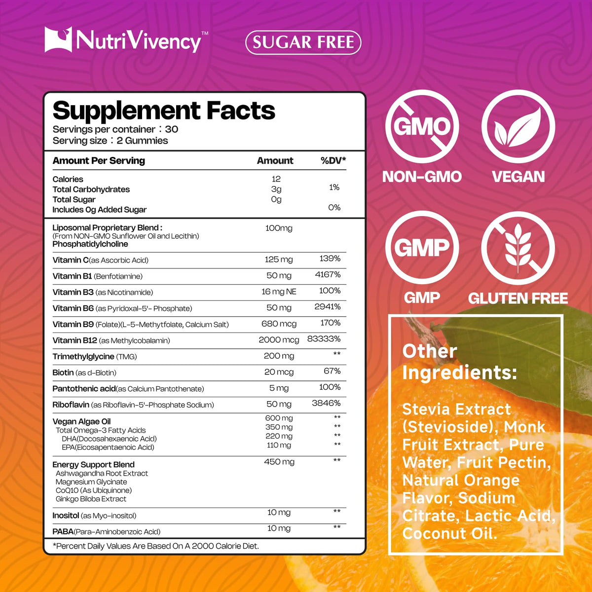 Gummies complexe B méthylé NutriVivency avec saveur de fruits