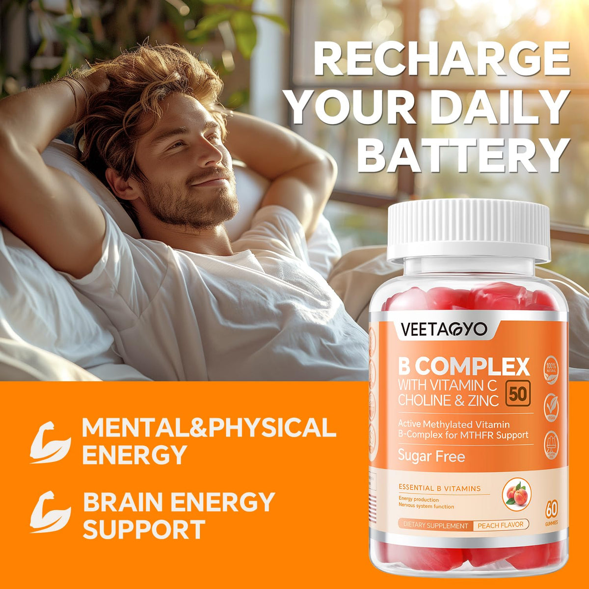 Gummies Complexe B Methylé VEETAGYO avec une cuillère
