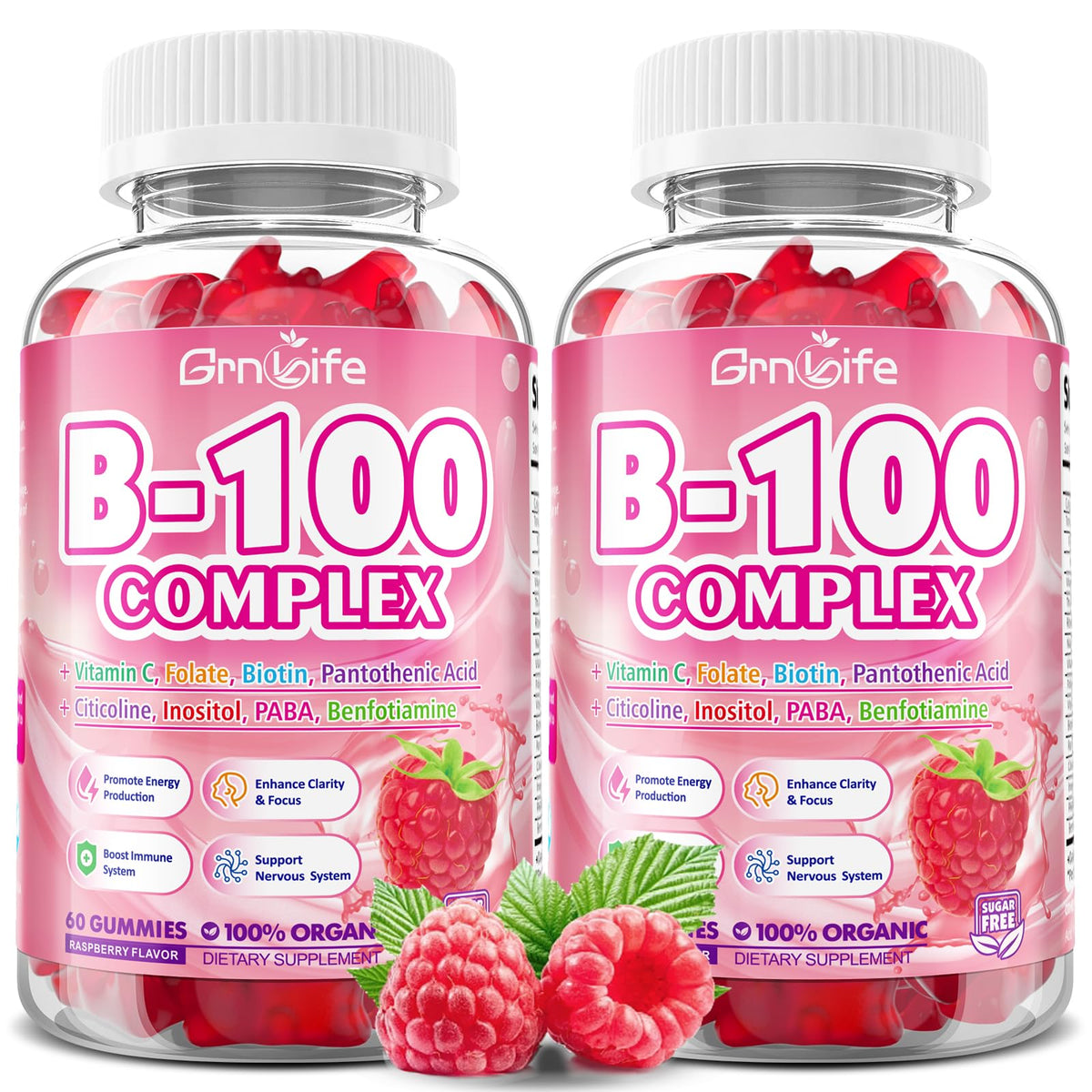 Gummies Complexe Vitamines B GrnLife framboise vue de face