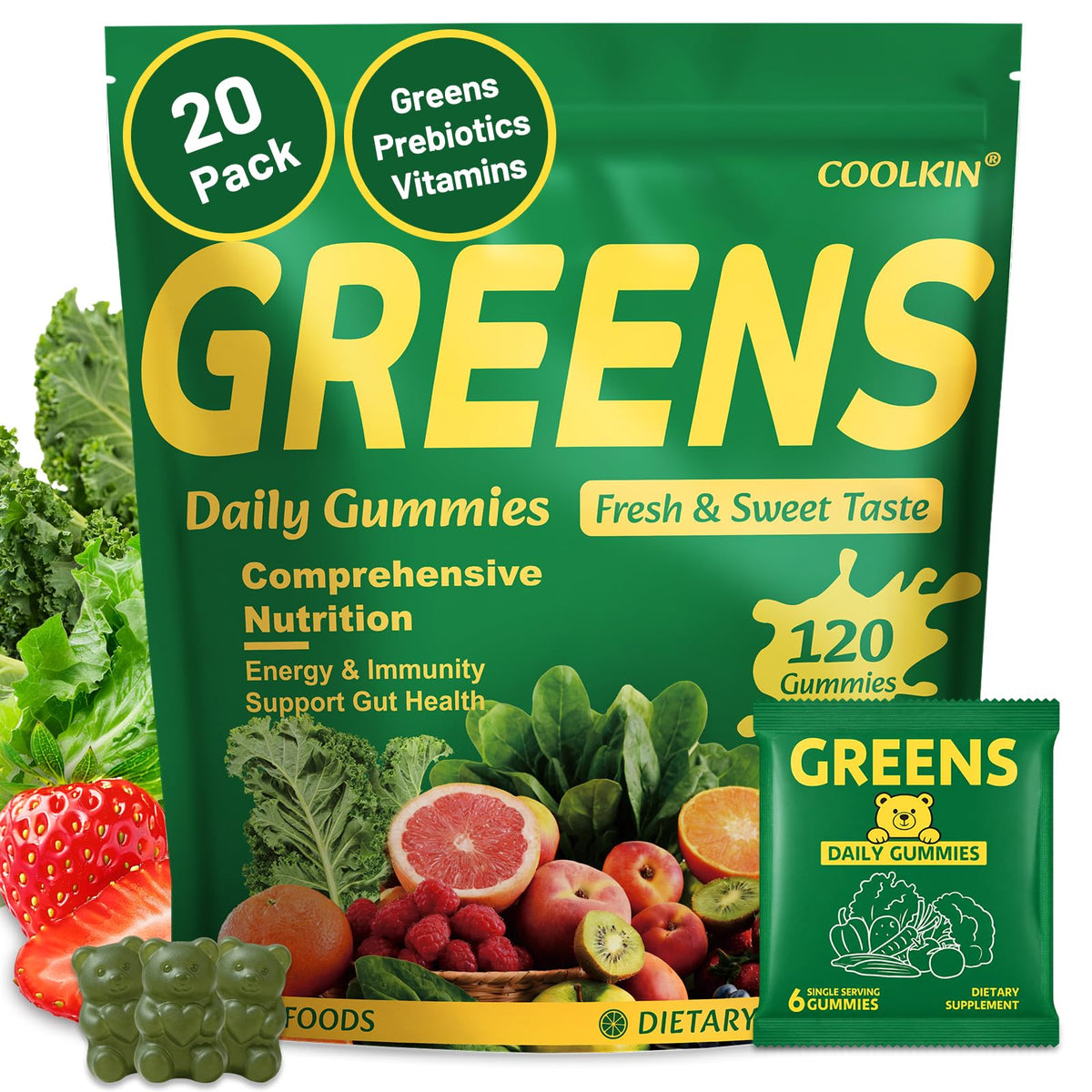 Gummies COOLKIN Super Greens 120 gummies en bouteille