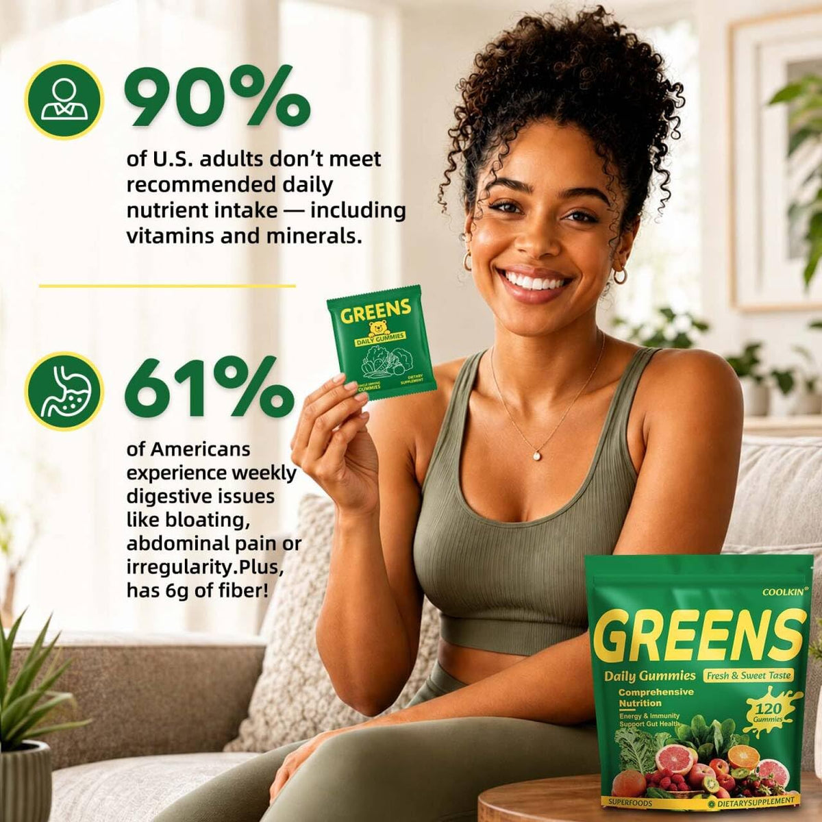 Gummies COOLKIN Super Greens présentés sur une table