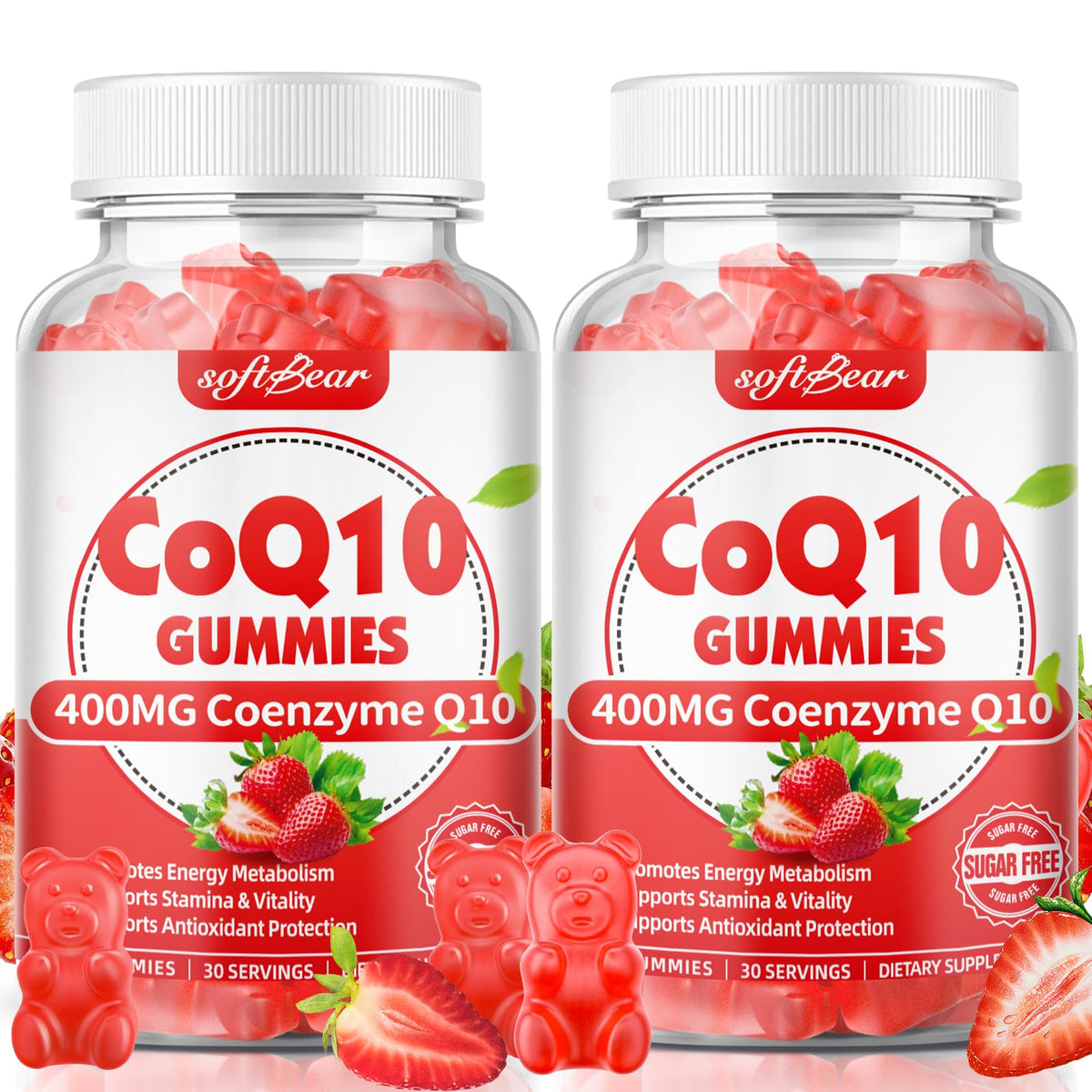 Gummies CoQ10 400mg softbear en boîte avec fraises