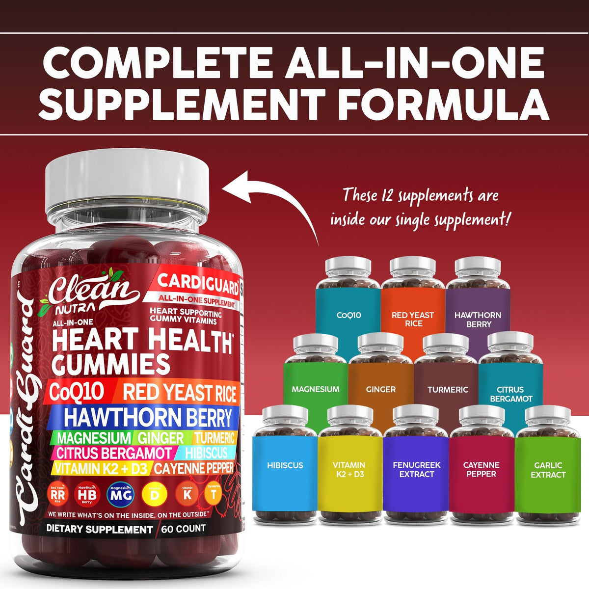 Gummies CoQ10 Clean Nutraceuticals montrant les ingrédients naturels