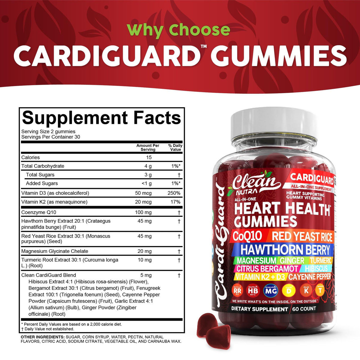 Gummies CoQ10 Clean Nutraceuticals sur table avec fruits