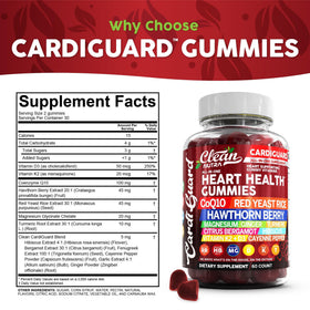 Gummies CoQ10 Clean Nutraceuticals sur table avec fruits