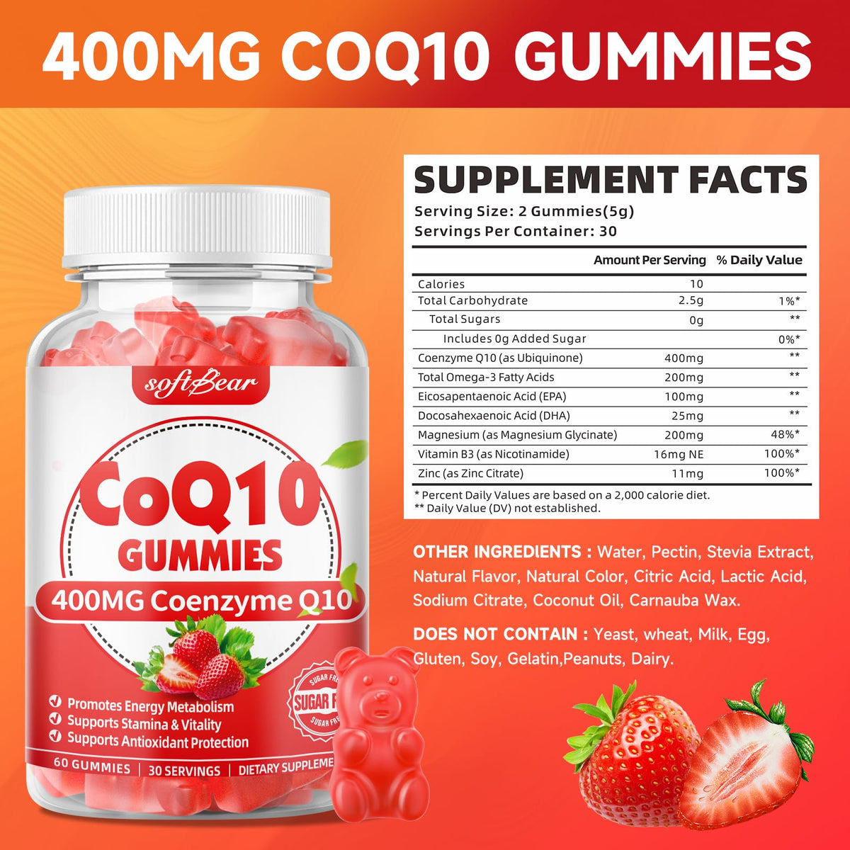 Gummies CoQ10 de softbear montrant la texture et la couleur