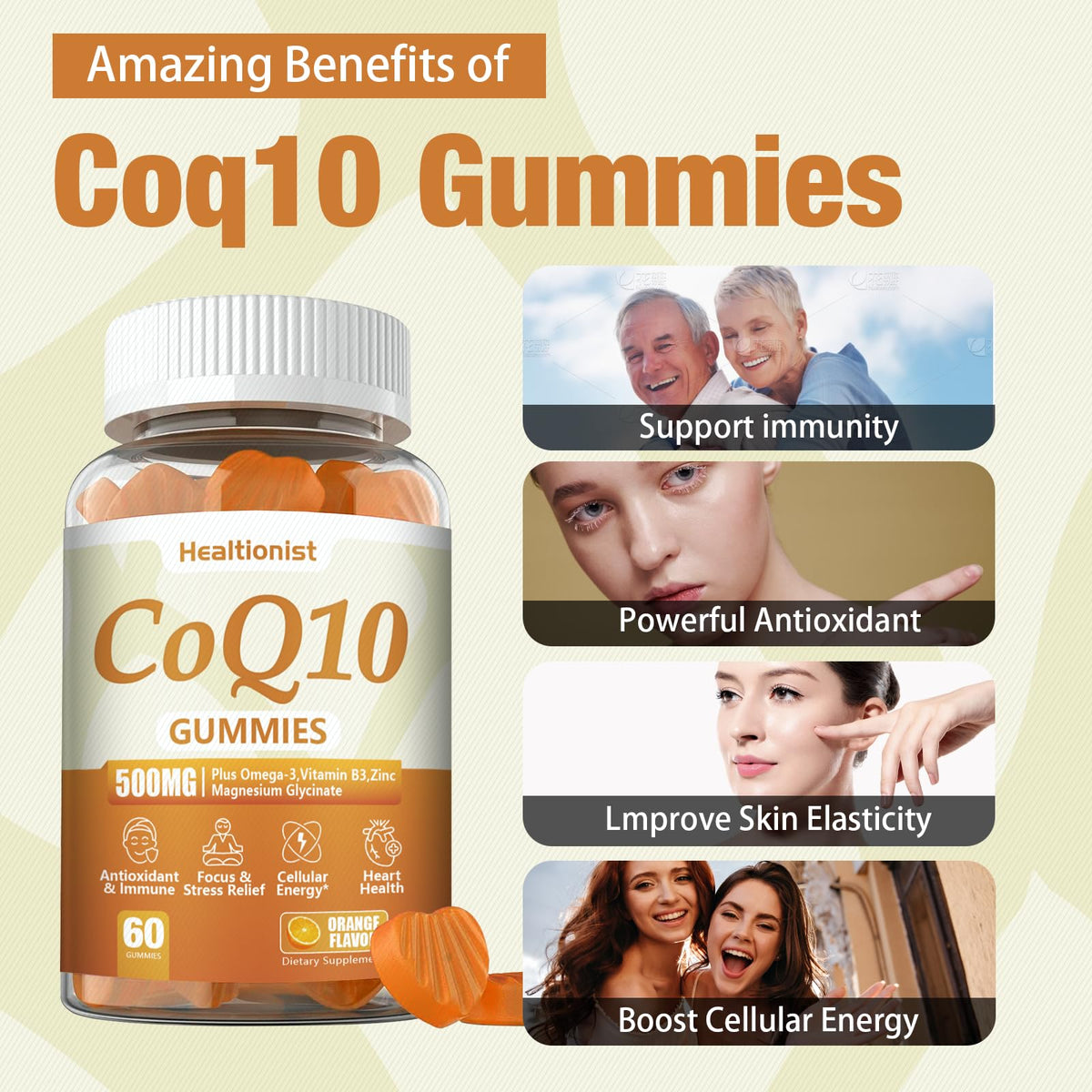 Gummies CoQ10 Healtionist avec étiquette visible