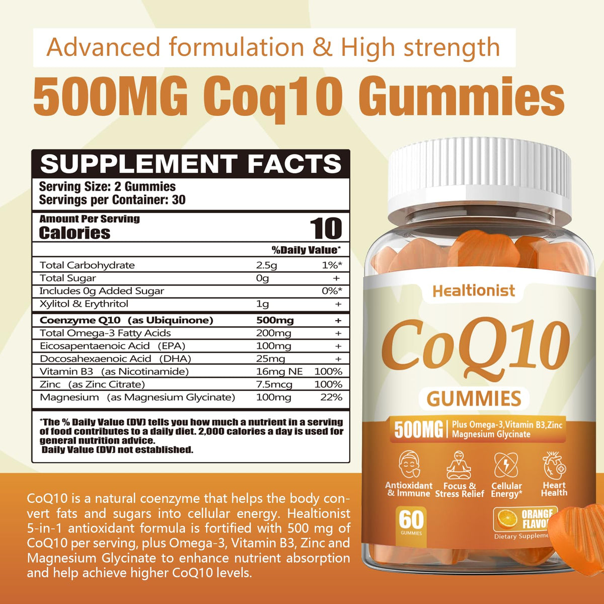 Gummies CoQ10 Healtionist avec ingrédients listés