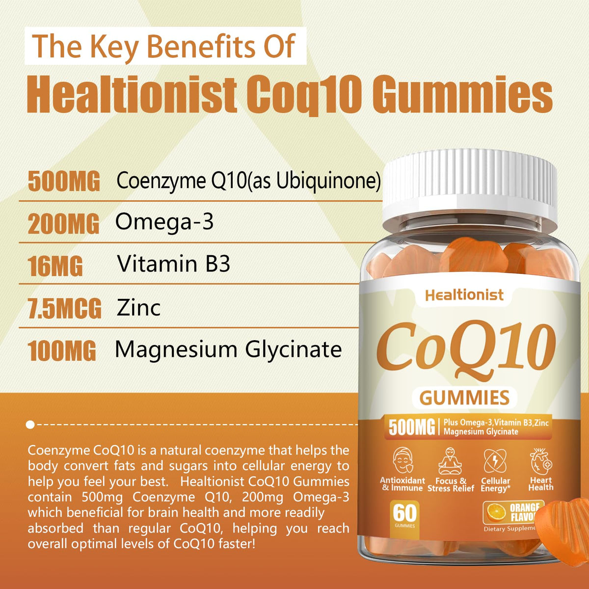 Gummies CoQ10 Healtionist sur fond blanc
