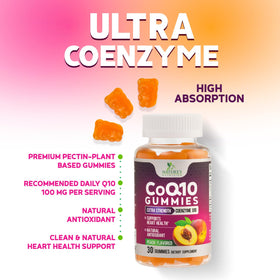 Gummies CoQ10 Nature's Nutrition sur une table en bois