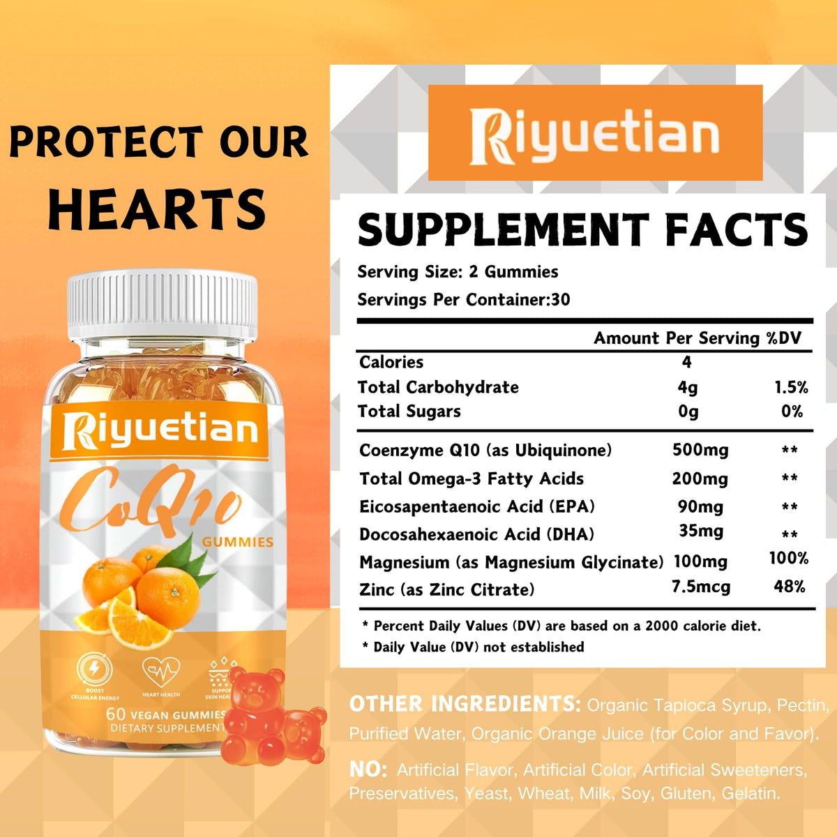 Gummies CoQ10 Riyuetian avec un fond naturel