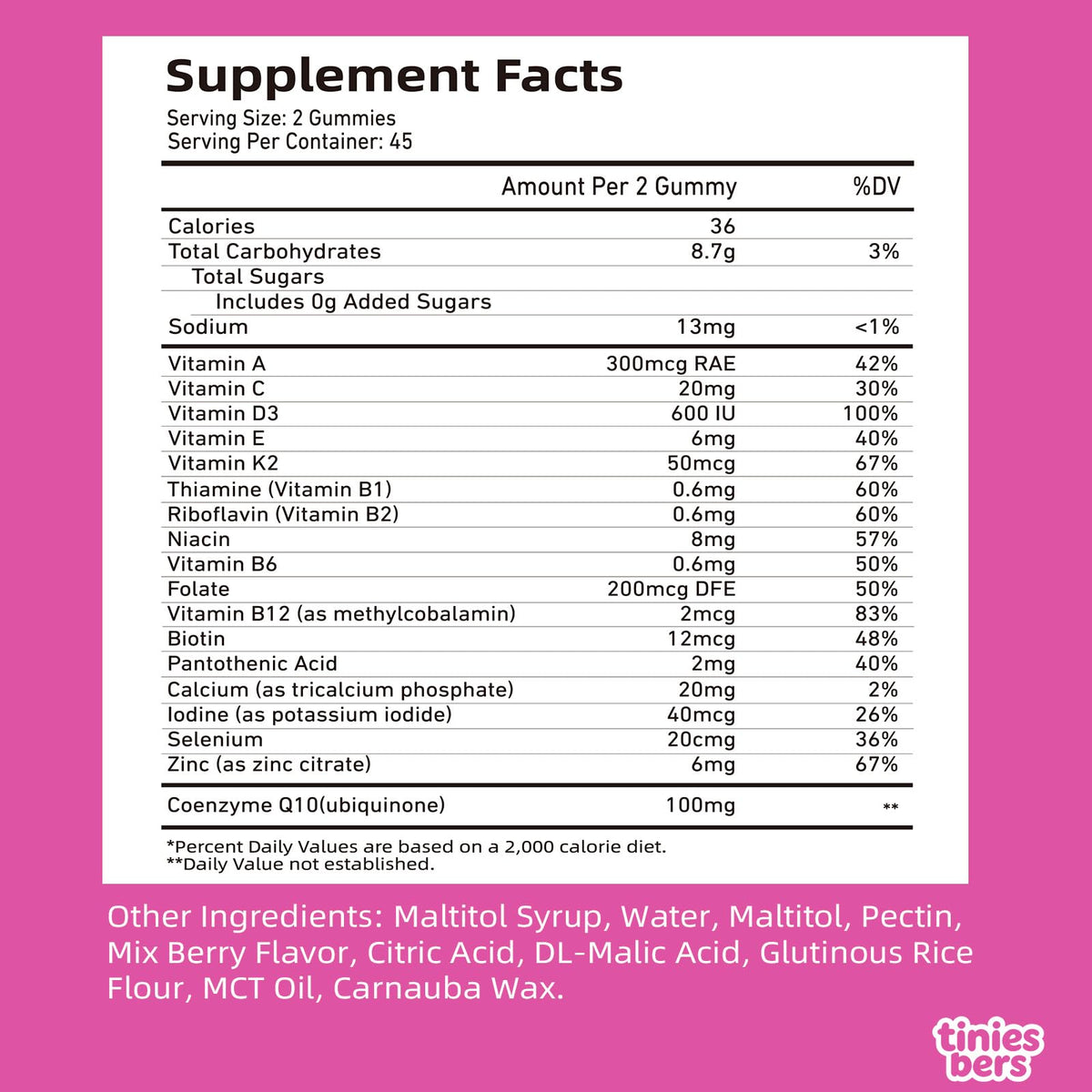 Gummies CoQ10 Tinies bers en forme de baies sur fond blanc