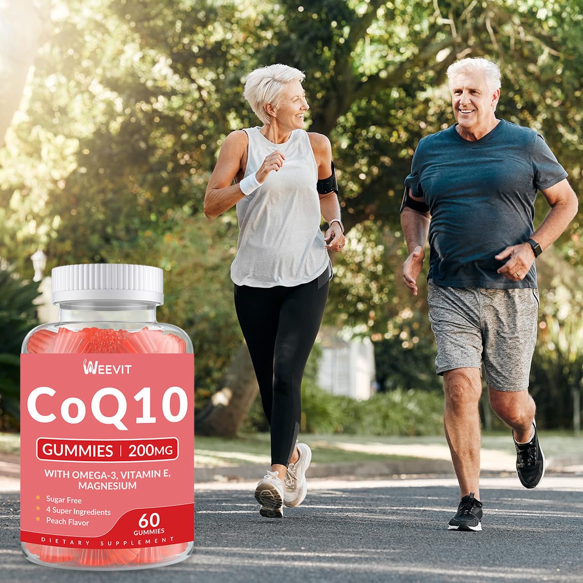 Gummies CoQ10 WEEVIT sur une table en bois